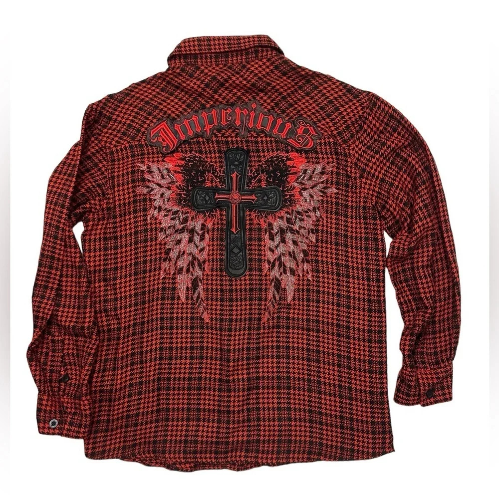Imperious Delftrading INC. Red Men Angel Wing Button Up Down Shirt  size XL